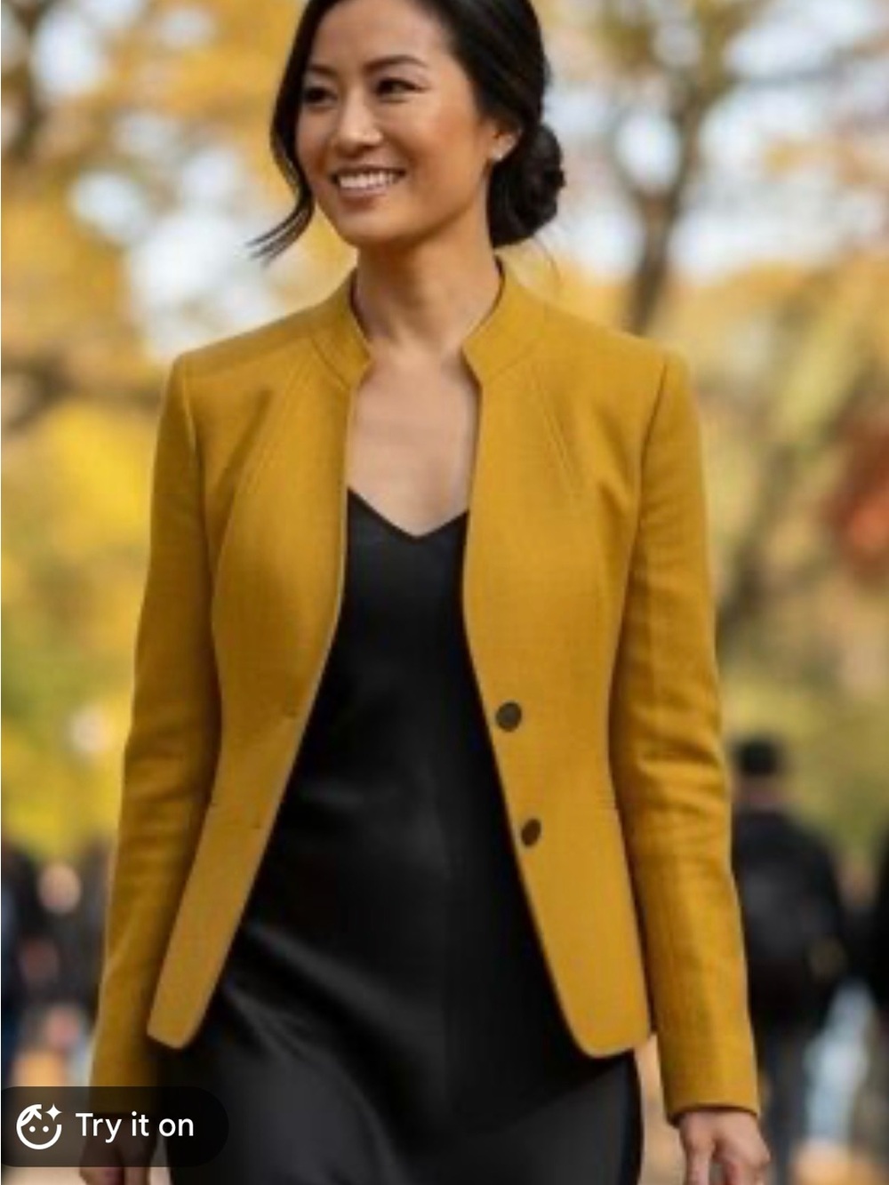 TAHARI Women’s Mustard Collarless Wool Blend Jacket